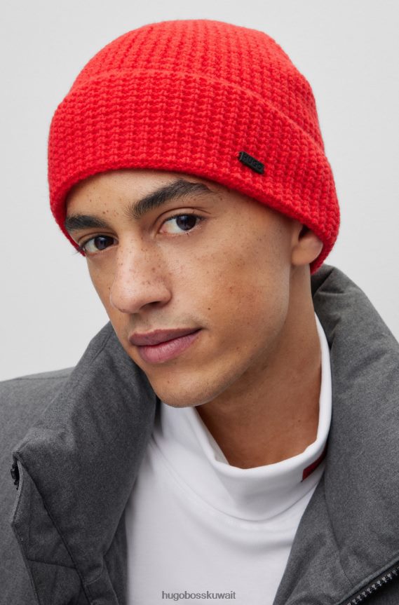 4TFNJN5845 أحمر Hugo Boss قبعة صغيرة من مزيج الصوف مع شعار هوغو باللون الأحمر