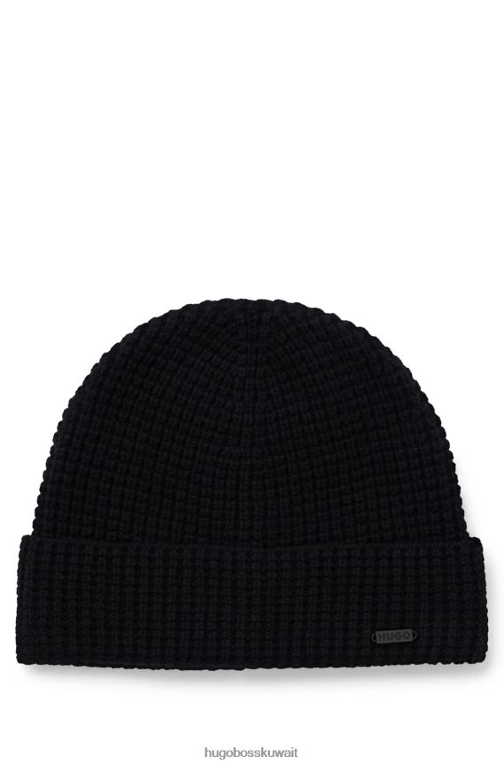 4TFNJN5846 أسود Hugo Boss قبعة صغيرة من مزيج الصوف هيوغو سوداء مع شارة الشعار
