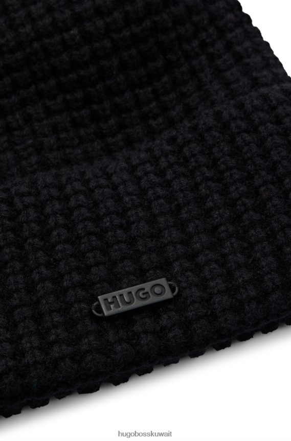 4TFNJN5846 أسود Hugo Boss قبعة صغيرة من مزيج الصوف هيوغو سوداء مع شارة الشعار