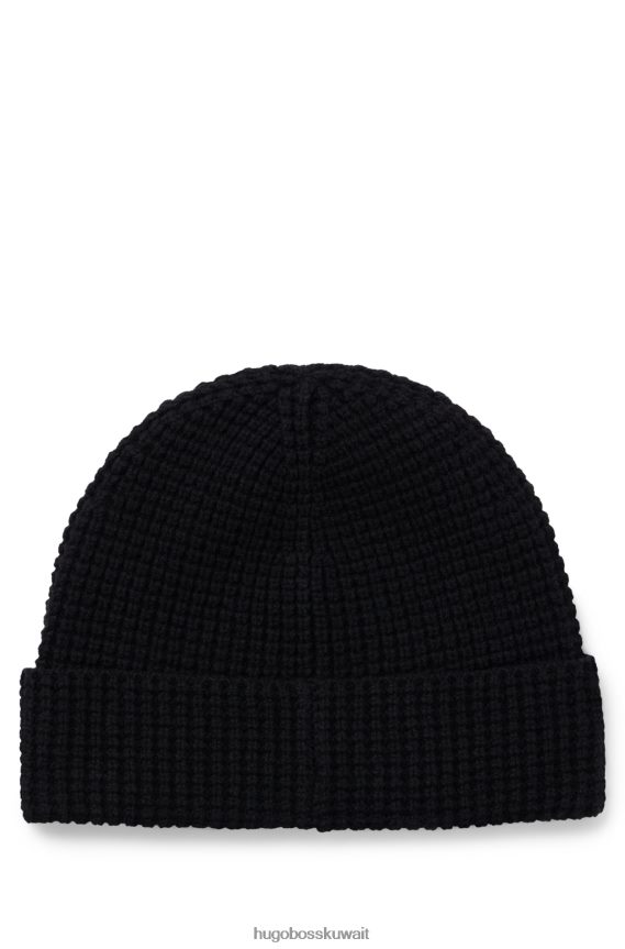4TFNJN5846 أسود Hugo Boss قبعة صغيرة من مزيج الصوف هيوغو سوداء مع شارة الشعار