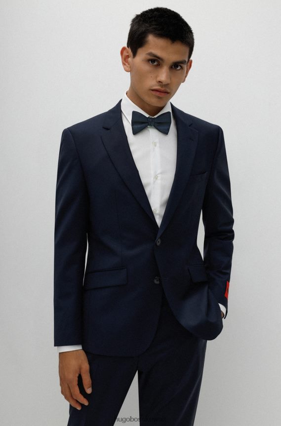 4TFNJN5847 أزرق غامق Hugo Boss ربطة عنق هوغو من قماش الجاكار الحريري باللون الأزرق الداكن مع نقش صغير