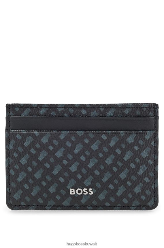 4TFNJN5853 أسود Hugo Boss حامل بطاقات بمشبك نقود من القماش الإيطالي المونوغرامي باللون الأسود