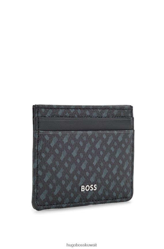 4TFNJN5853 أسود Hugo Boss حامل بطاقات بمشبك نقود من القماش الإيطالي المونوغرامي باللون الأسود