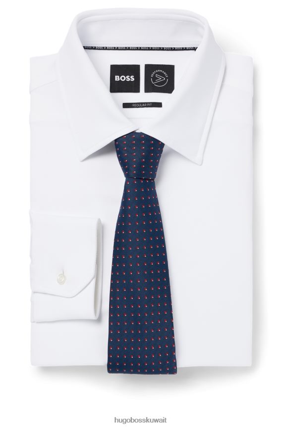 4TFNJN5854 أزرق غامق Hugo Boss ربطة عنق بنقش هوغو باللون الأزرق الداكن مصنوعة من ألياف معاد تدويرها وحرير