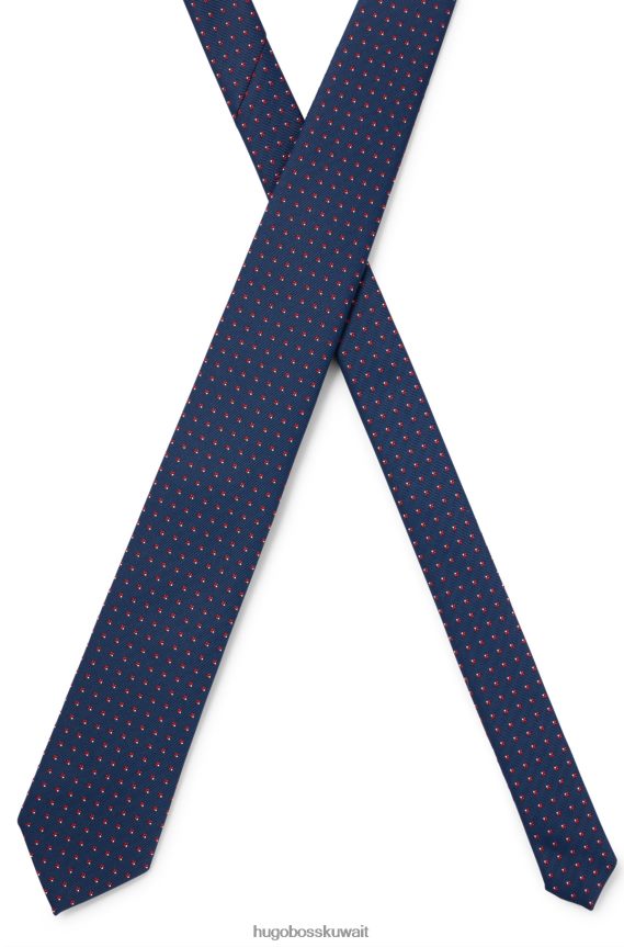 4TFNJN5854 أزرق غامق Hugo Boss ربطة عنق بنقش هوغو باللون الأزرق الداكن مصنوعة من ألياف معاد تدويرها وحرير