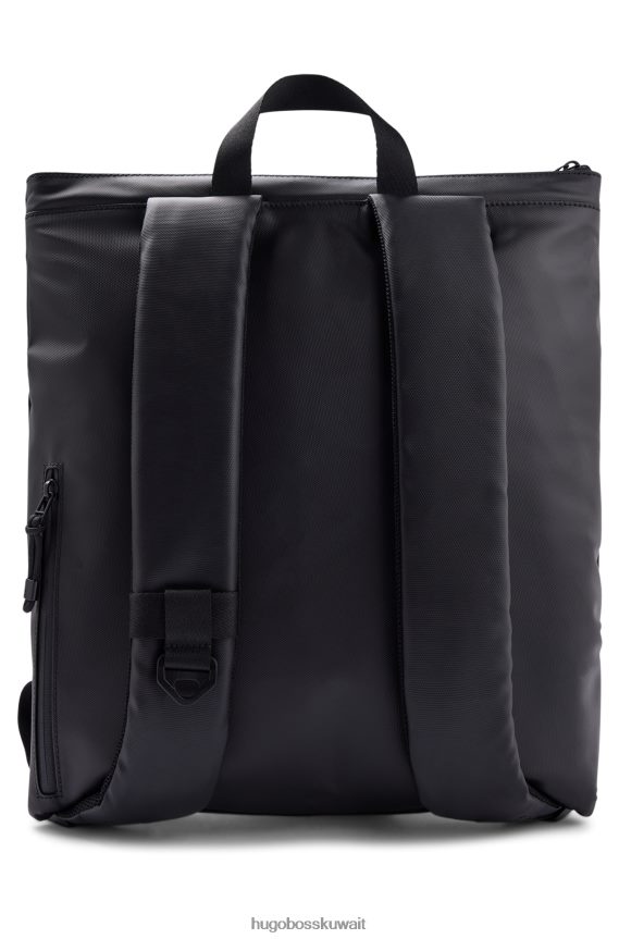 4TFNJN5855 أسود Hugo Boss حقيبة ظهر من القماش المطلي باللون الأسود من هوغو مع رقعة شعار وسحاب للإغلاق