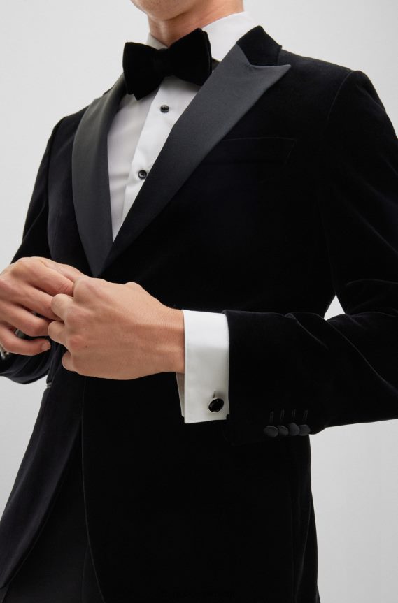 4TFNJN5862 أسود Hugo Boss أزرار أكمام مستديرة سوداء مع حشوة زجاجية متعددة الأوجه وتأثير هوغو مصقول