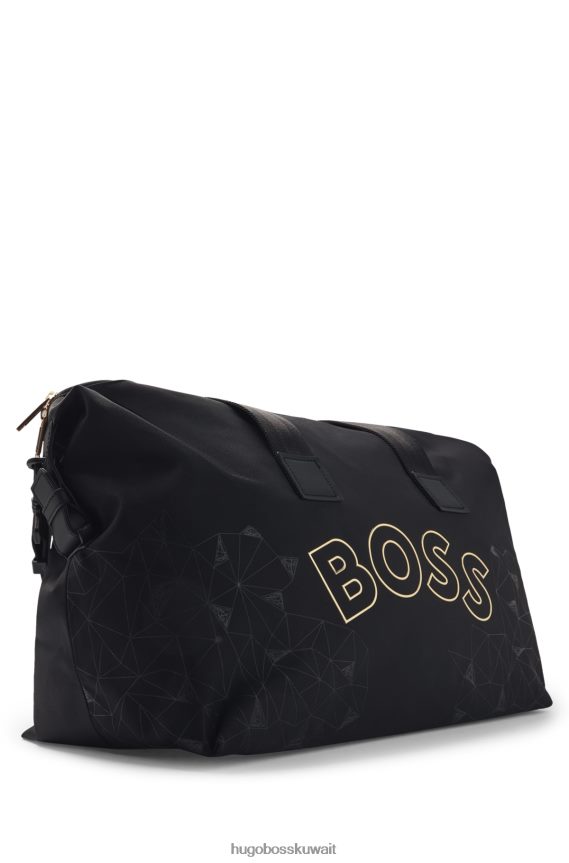 4TFNJN5864 أسود Hugo Boss حقيبة هوغو سوداء من القماش المُعاد تدويره مع شعار منحني