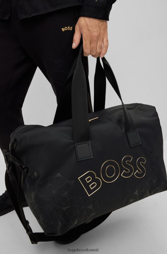 4TFNJN5864 أسود Hugo Boss حقيبة هوغو سوداء من القماش المُعاد تدويره مع شعار منحني