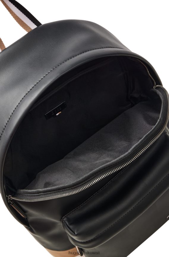 4TFNJN5865 أسود Hugo Boss حقيبة ظهر هوغو من الجلد الصناعي باللون الأسود مع شريط مميز