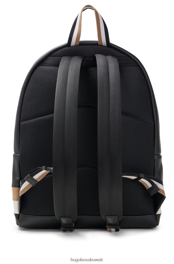 4TFNJN5865 أسود Hugo Boss حقيبة ظهر هوغو من الجلد الصناعي باللون الأسود مع شريط مميز