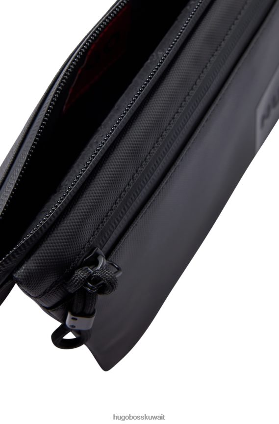 4TFNJN5866 أسود Hugo Boss حقيبة هوغو بحزام من القماش الهيكلي مع شعار متناغم باللون الأسود