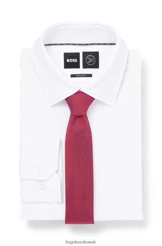 4TFNJN5867 وردي فاتح Hugo Boss ربطة عنق منقوشة من قماش الجاكار الحريري باللون الوردي الفاتح