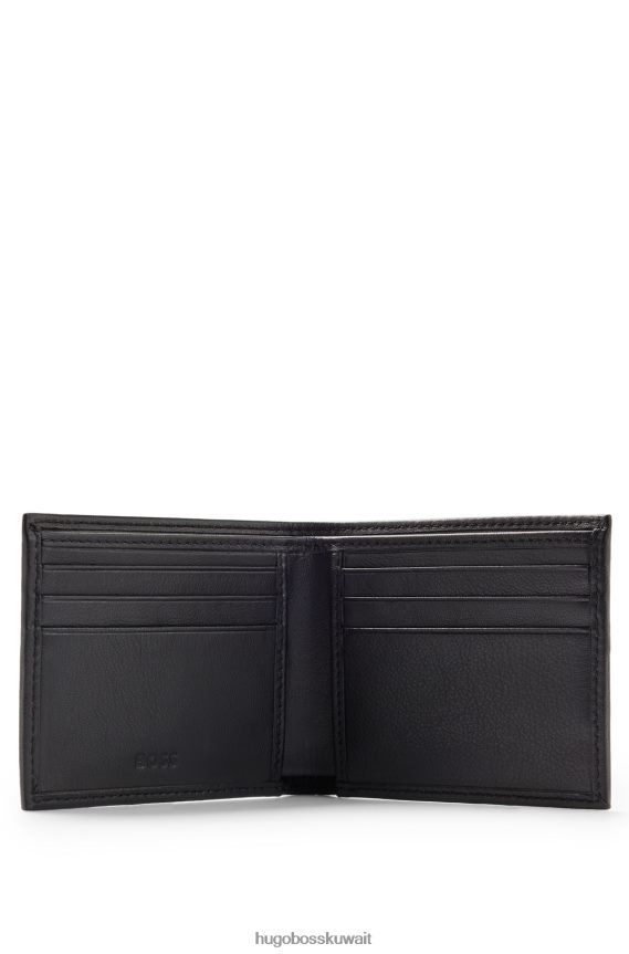 4TFNJN5868 أسود Hugo Boss محفظة من الجلد المحبب مع شعار emed ولمسة نهائية غير لامعة