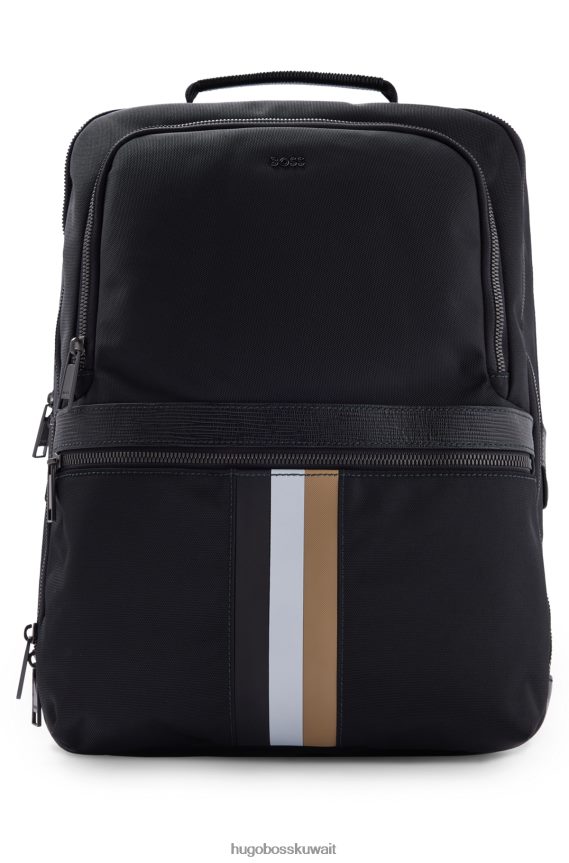 4TFNJN5870 أسود Hugo Boss حقيبة ظهر من النايلون المعاد تدويره مع شريط هوغو باللون الأسود