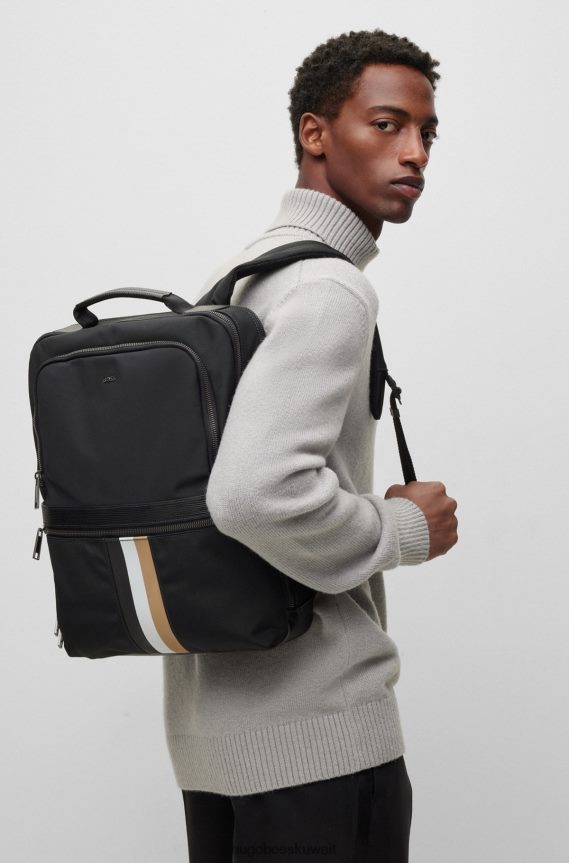 4TFNJN5870 أسود Hugo Boss حقيبة ظهر من النايلون المعاد تدويره مع شريط هوغو باللون الأسود
