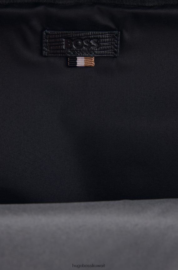 4TFNJN5870 أسود Hugo Boss حقيبة ظهر من النايلون المعاد تدويره مع شريط هوغو باللون الأسود