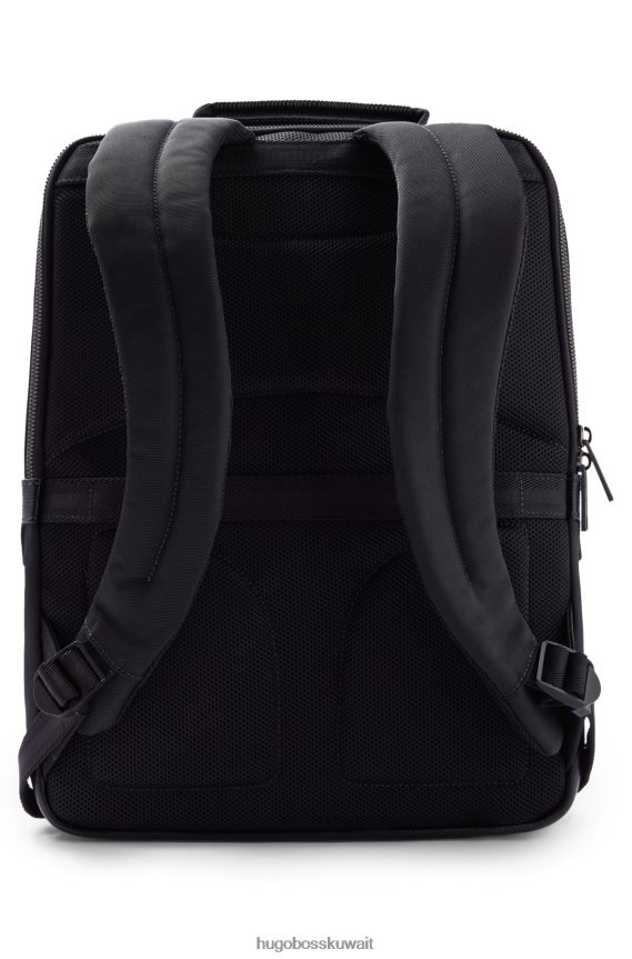 4TFNJN5870 أسود Hugo Boss حقيبة ظهر من النايلون المعاد تدويره مع شريط هوغو باللون الأسود