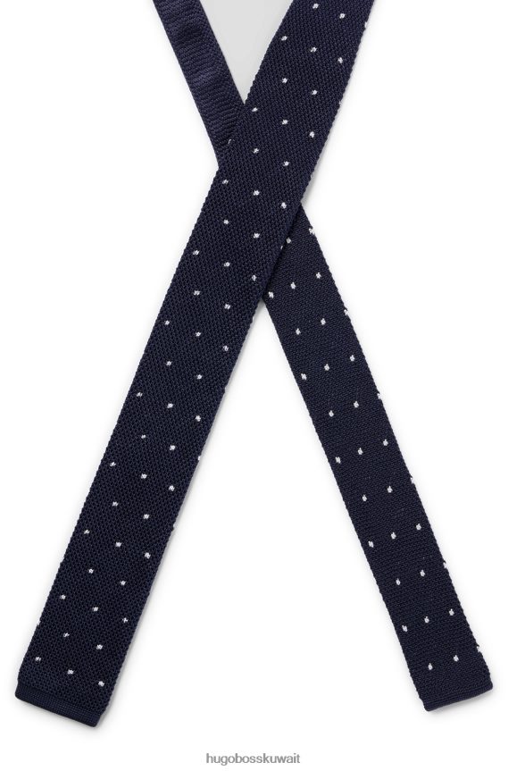 4TFNJN5874 أزرق غامق Hugo Boss ربطة عنق من الحرير المحبوك مع هوغو بنمط منقط باللون الأزرق الداكن