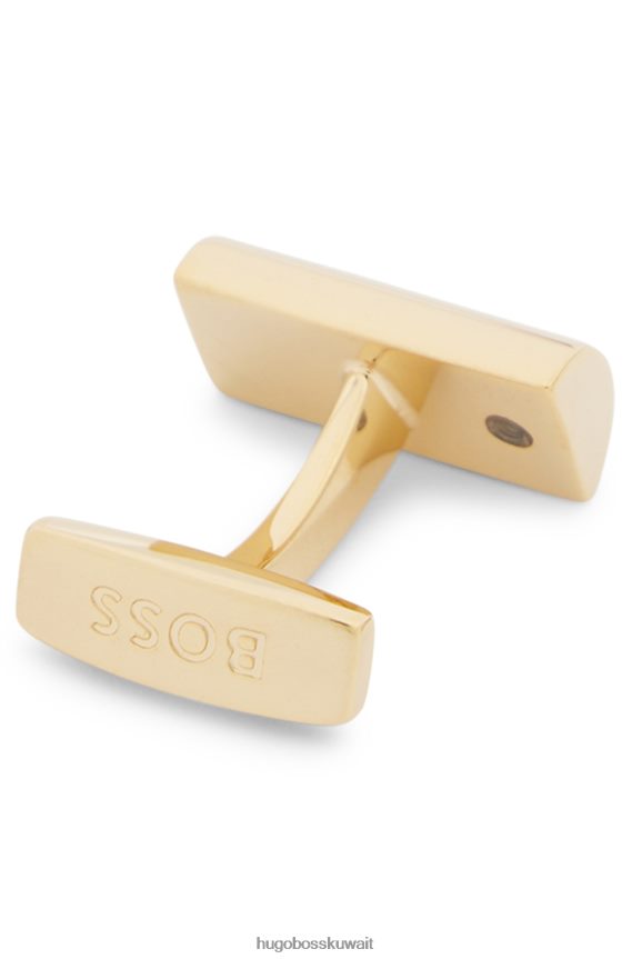 4TFNJN5875 ذهب Hugo Boss أزرار أكمام محفور عليها شعار مقبب ذهبي من الفولاذ الذهبي اللون