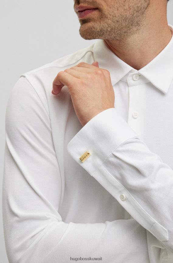 4TFNJN5875 ذهب Hugo Boss أزرار أكمام محفور عليها شعار مقبب ذهبي من الفولاذ الذهبي اللون