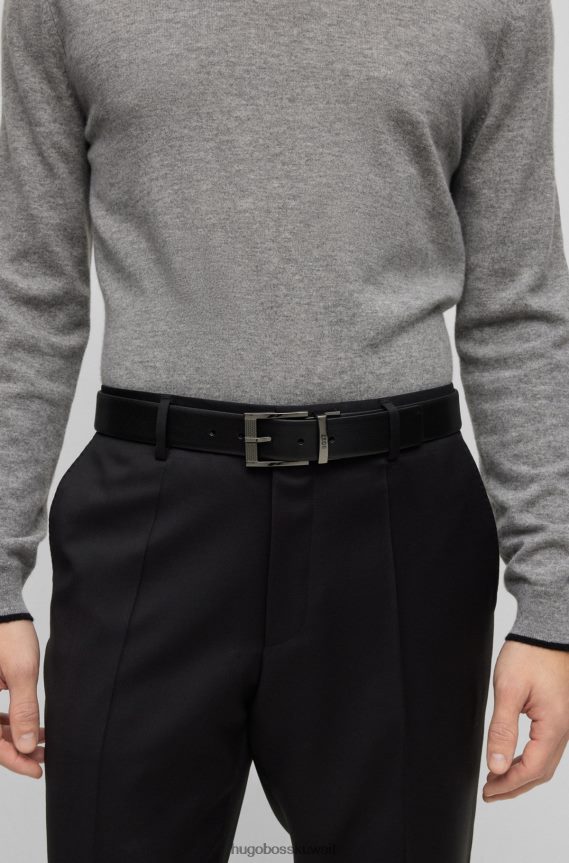 4TFNJN5876 بني غامق Hugo Boss حزام من الجلد الإيطالي ذو وجهين مع لوحة وإبزيم دبوس هوغو بني داكن