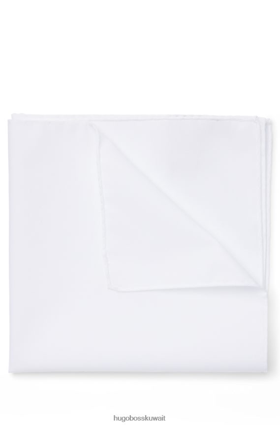 4TFNJN5877 أبيض Hugo Boss منديل جيب هيوغو أبيض إيطالي الصنع من القطن سهل الكي