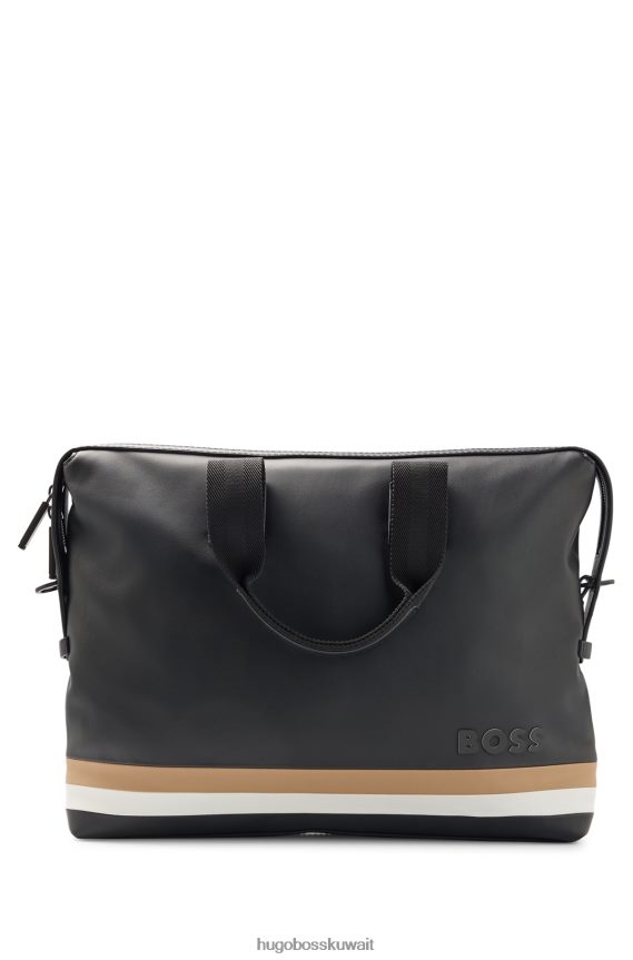 4TFNJN5879 أسود Hugo Boss حافظة مستندات هوغو من الجلد الصناعي مع تفاصيل شريطية مميزة باللون الأسود
