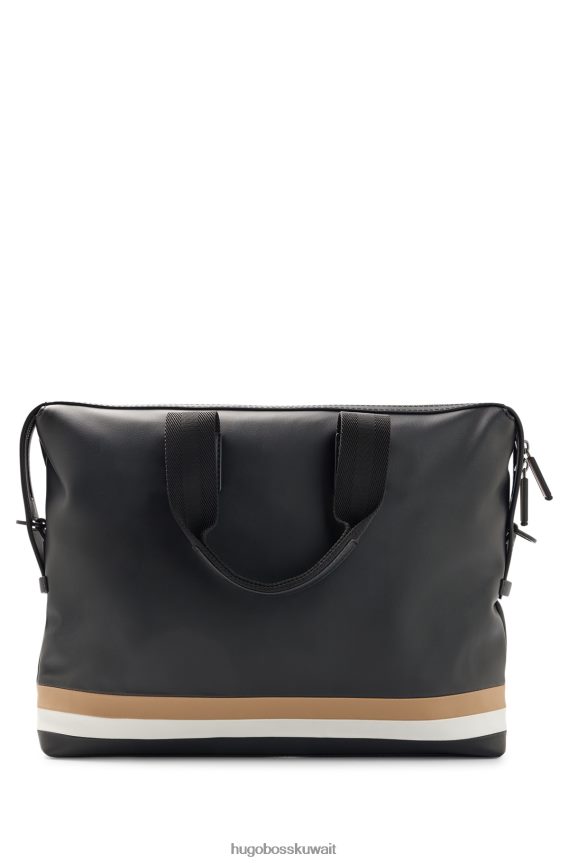 4TFNJN5879 أسود Hugo Boss حافظة مستندات هوغو من الجلد الصناعي مع تفاصيل شريطية مميزة باللون الأسود