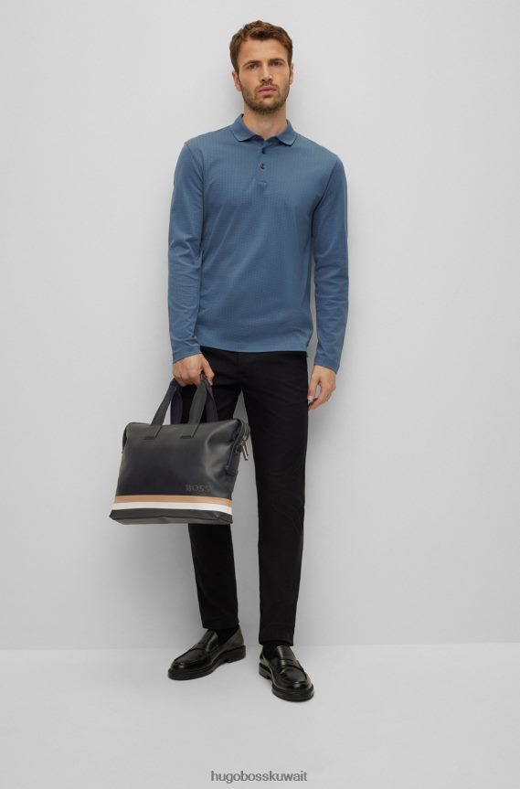 4TFNJN5879 أسود Hugo Boss حافظة مستندات هوغو من الجلد الصناعي مع تفاصيل شريطية مميزة باللون الأسود