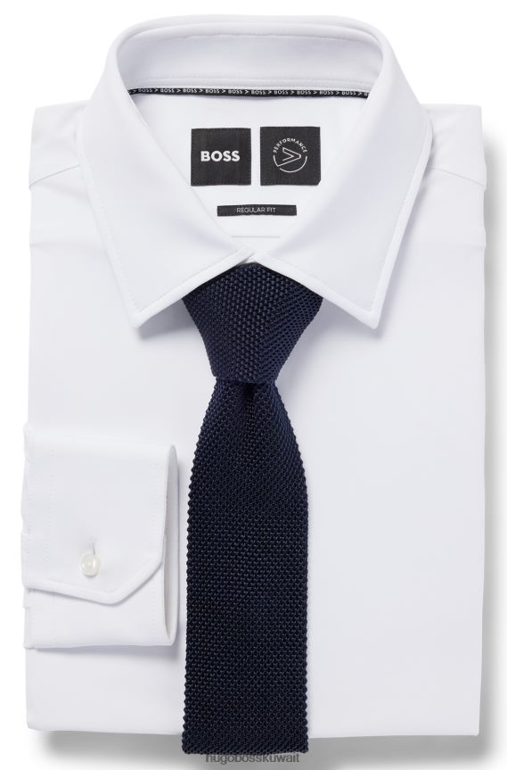 4TFNJN5880 أزرق غامق Hugo Boss ربطة عنق مستقيمة بهيكل بيكيه© من الحرير الخالص باللون الأزرق الداكن