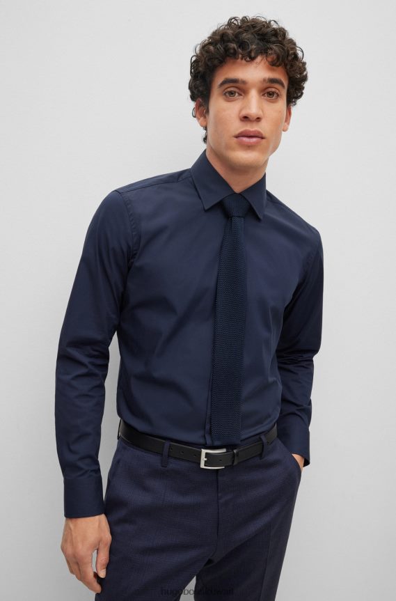 4TFNJN5880 أزرق غامق Hugo Boss ربطة عنق مستقيمة بهيكل بيكيه© من الحرير الخالص باللون الأزرق الداكن