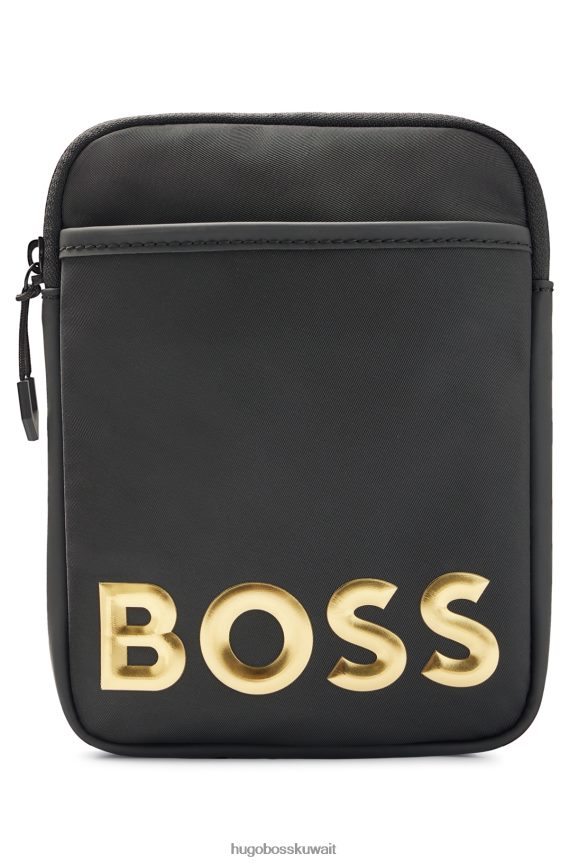 4TFNJN5884 أسود Hugo Boss حقيبة عنق هوغو سوداء مصنوعة من قماش معاد تدويره مع شعار معدني