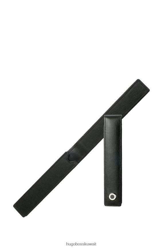 4TFNJN5886 أسود Hugo Boss حقيبة أقلام جلدية مع تفاصيل معدنية من هوغو باللون الأسود