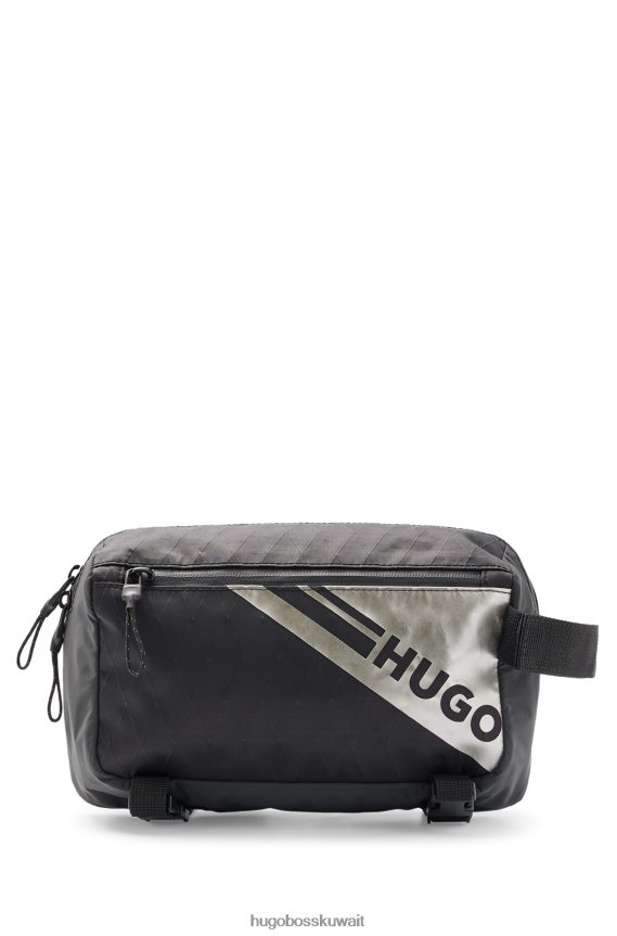 4TFNJN5891 أسود Hugo Boss حقيبة هوغو بحزام بشعار معدني بتأثير أسود