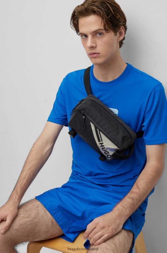 4TFNJN5891 أسود Hugo Boss حقيبة هوغو بحزام بشعار معدني بتأثير أسود