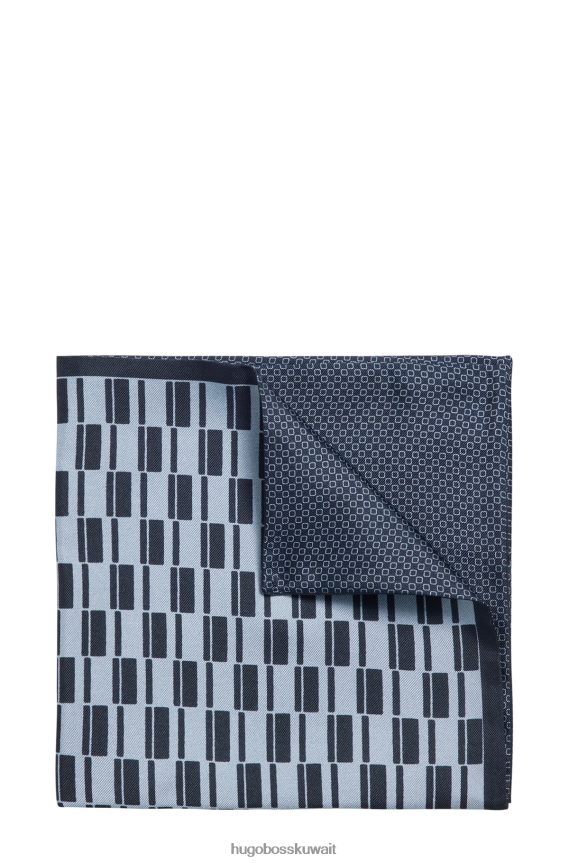 4TFNJN5893 أزرق غامق Hugo Boss منديل جيب أزرق داكن على الوجهين مصنوع من الحرير الخالص
