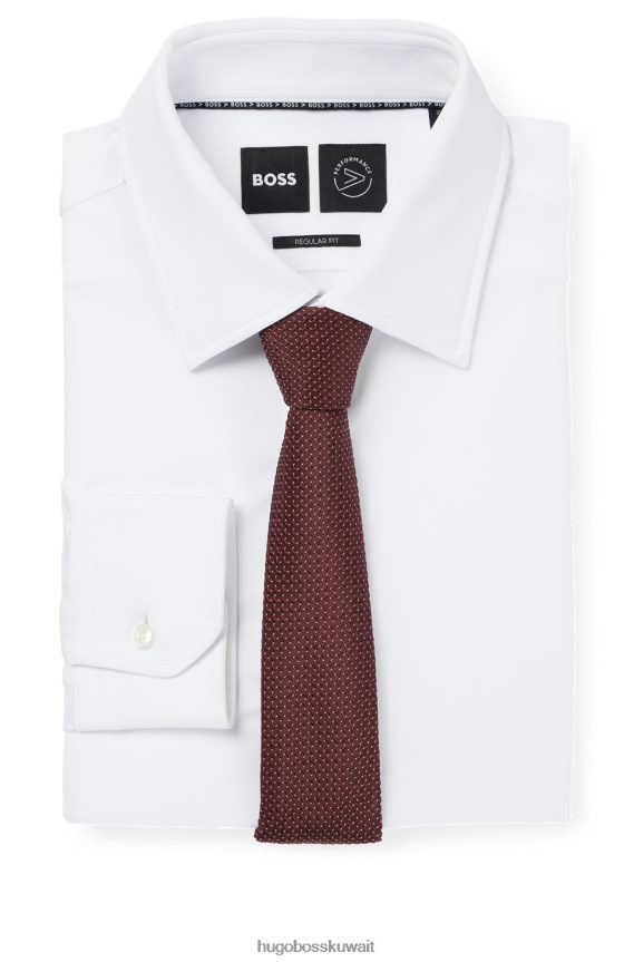 4TFNJN5894 احمر غامق Hugo Boss ربطة عنق مصنوعة يدوياً من قماش الجاكار الحريري المزخرف بنمط هوغو باللون الأحمر الداكن