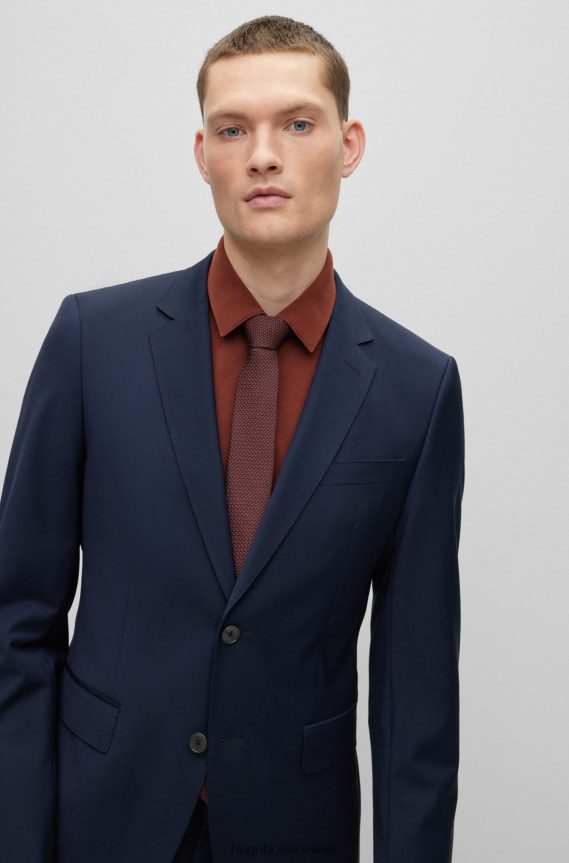 4TFNJN5894 احمر غامق Hugo Boss ربطة عنق مصنوعة يدوياً من قماش الجاكار الحريري المزخرف بنمط هوغو باللون الأحمر الداكن