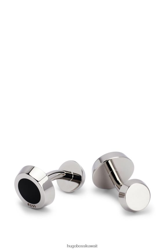 4TFNJN5897 أسود Hugo Boss أزرار أكمام مستديرة بشعار Hugo مع قلب المينا باللون الأسود