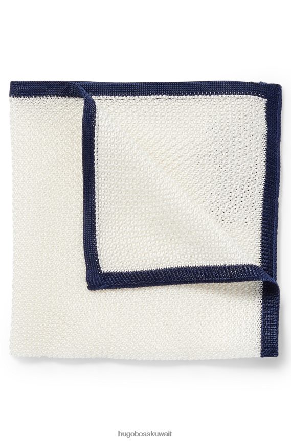 4TFNJN5898 أبيض Hugo Boss منديل جيب إيطالي الصنع من قماش بيكيه الحريري باللون الأبيض