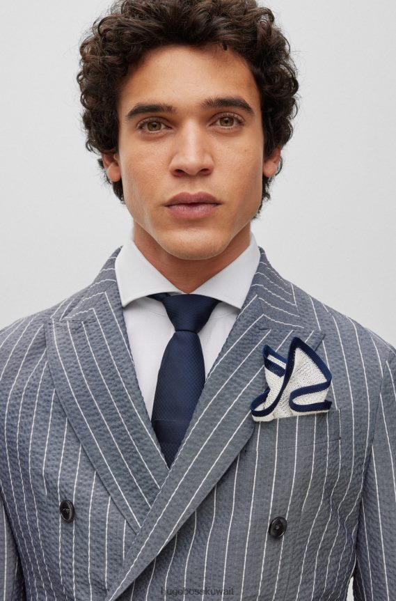 4TFNJN5898 أبيض Hugo Boss منديل جيب إيطالي الصنع من قماش بيكيه الحريري باللون الأبيض