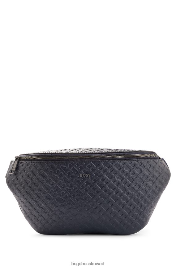 4TFNJN5900 أزرق غامق Hugo Boss حقيبة بحزام من الجلد المحبب مع حروف emed