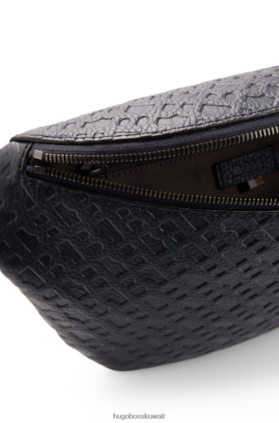 4TFNJN5900 أزرق غامق Hugo Boss حقيبة بحزام من الجلد المحبب مع حروف emed