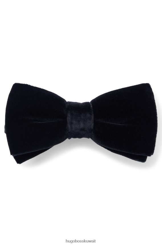 4TFNJN5902 أسود Hugo Boss ربطة عنق هيوغو سوداء من المخمل القطني الخالص مع سهولة الإغلاق