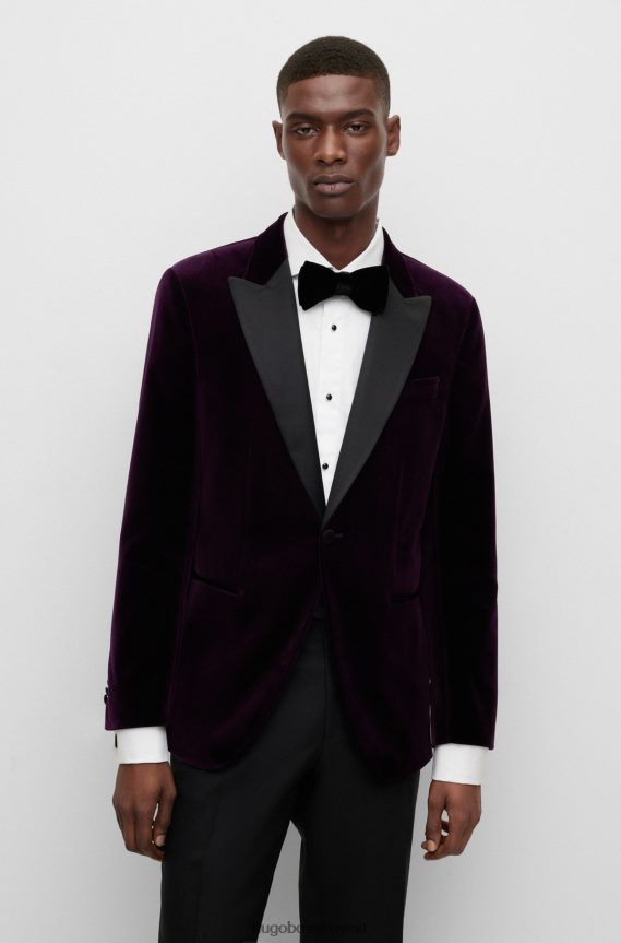 4TFNJN5902 أسود Hugo Boss ربطة عنق هيوغو سوداء من المخمل القطني الخالص مع سهولة الإغلاق