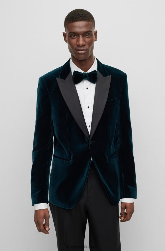 4TFNJN5903 الفيروز Hugo Boss ربطة عنق هوغو باللون الفيروزي من القطن المخملي الخالص مع سهولة الإغلاق