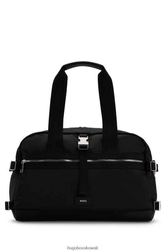 4TFNJN5904 أسود Hugo Boss حقيبة هوغو من المواد المعاد تدويرها مع تفاصيل الشعار وحزام قابل للفصل باللون الأسود