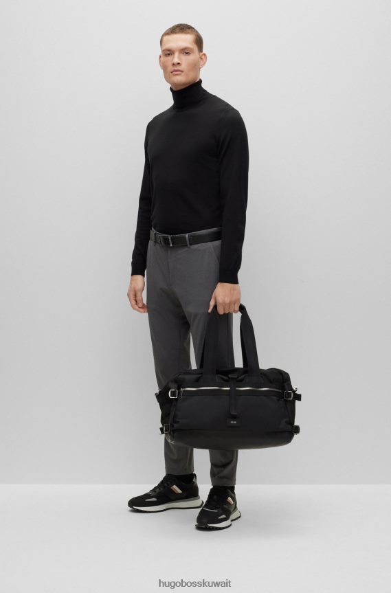 4TFNJN5904 أسود Hugo Boss حقيبة هوغو من المواد المعاد تدويرها مع تفاصيل الشعار وحزام قابل للفصل باللون الأسود