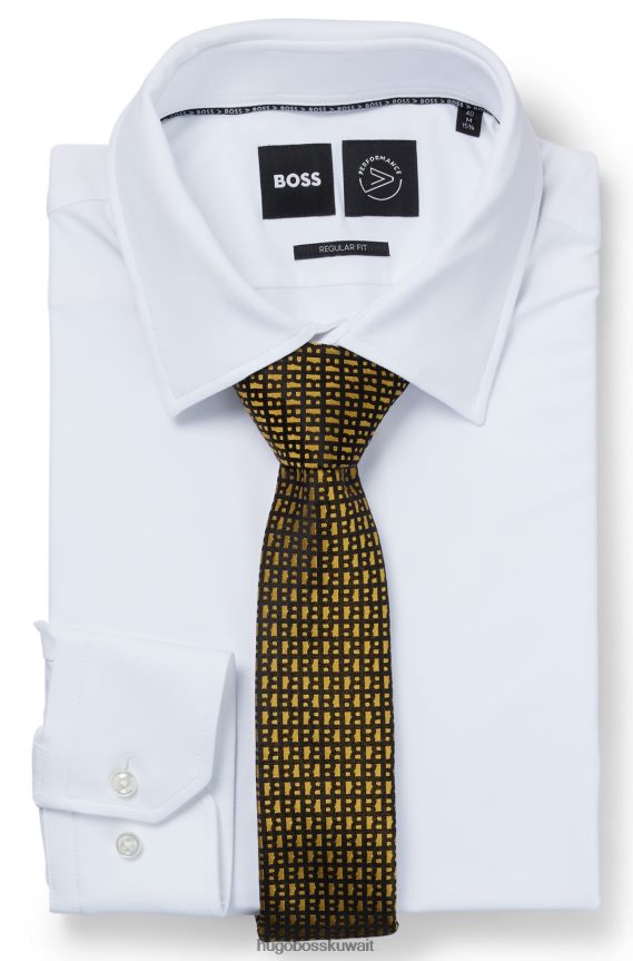 4TFNJN5905 ذهب Hugo Boss ربطة عنق من قماش الجاكار مصنوعة من الحرير الخالص ومزينة بشعار ذهبي على كامل القطعة